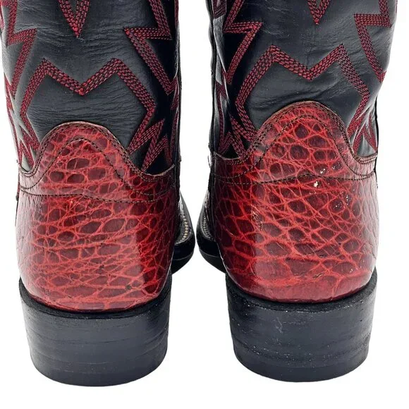 Vintage Preban Exotic Womens 5.5A Dark Cherry Red Black Cowboy Western Boots - Picture 10 of 16
